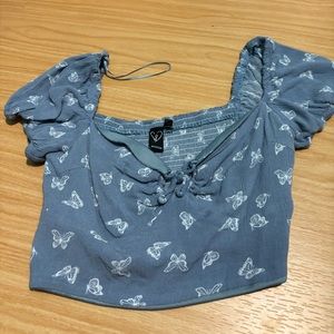 blue butterfly shirt